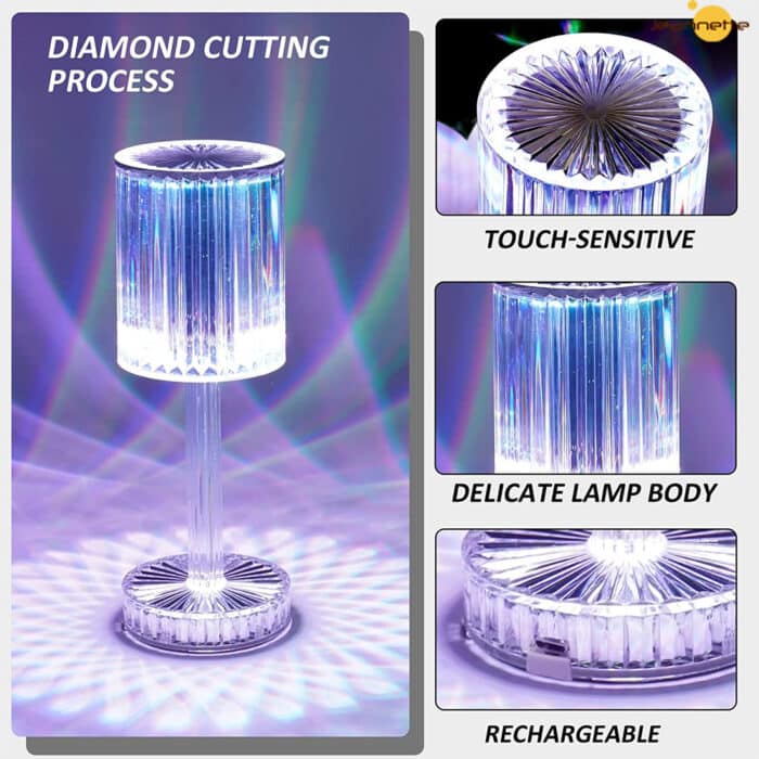 Make Your Night Romantic✨ Diamond Rose Crystal Touch Lamp | USB Rechargeable Bedside Lamp with Remote 16 Colors