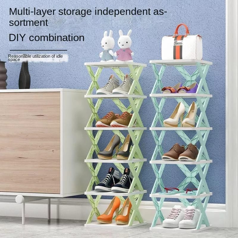 6 Layer X Shap Stackable Shoe Rack Shoe Stand Support Home Door Entrance Shoes Rack Space Saving Cabinet Shoe Storage Organizer